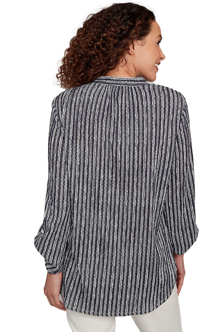 Stripe Right Roll Sleeve Crinkle Top