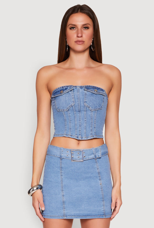 Denim Pocket Corset Tube Top