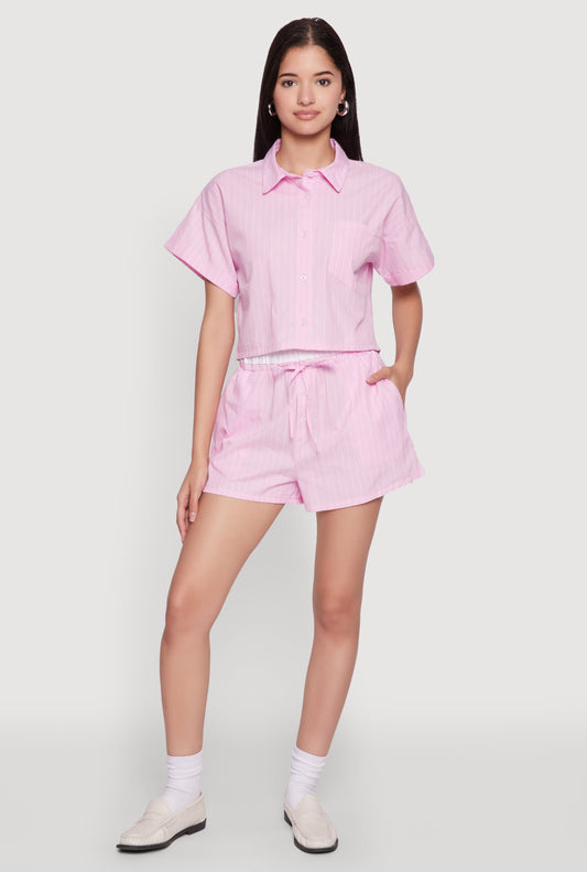 Iris Contrast Trim Pinstripe Shorts