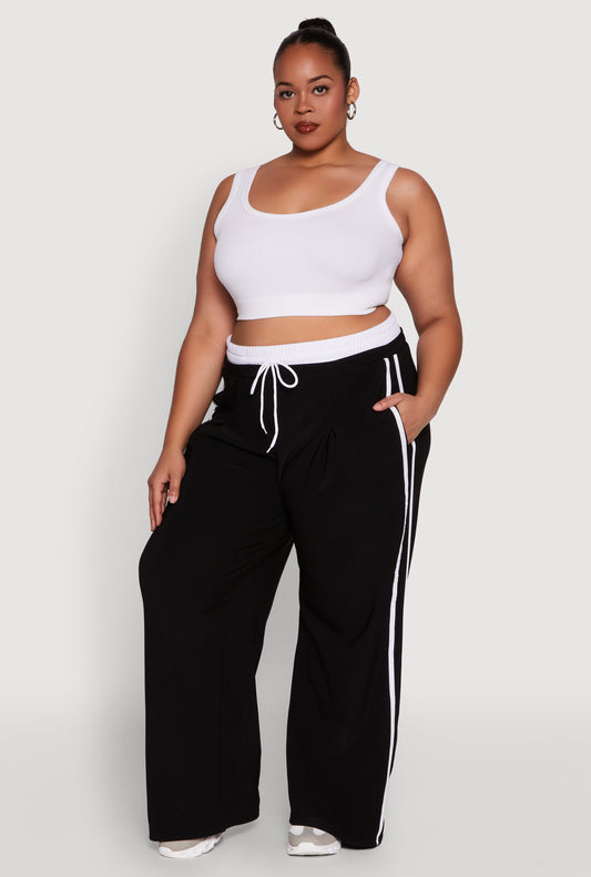 Plus Size Stylish Active Pant with Contrast Trim and Varsity Stripes