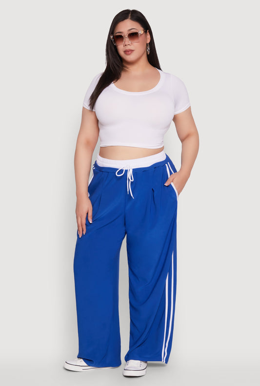 Plus Size Stylish Active Pant with Contrast Trim and Varsity Stripes