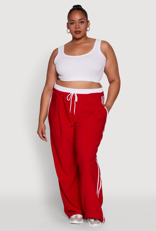 Plus Size Stylish Active Pant with Contrast Trim and Varsity Stripes