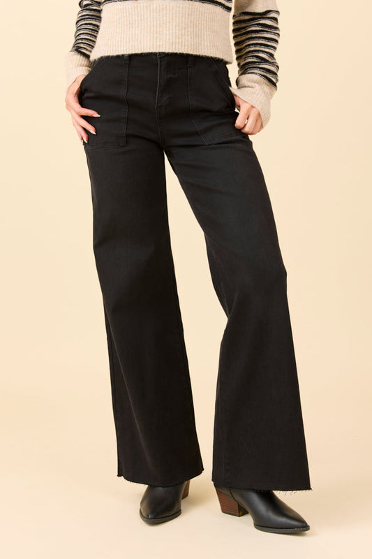 Cora Black Rock High Rise Wide Leg Jeans SALE