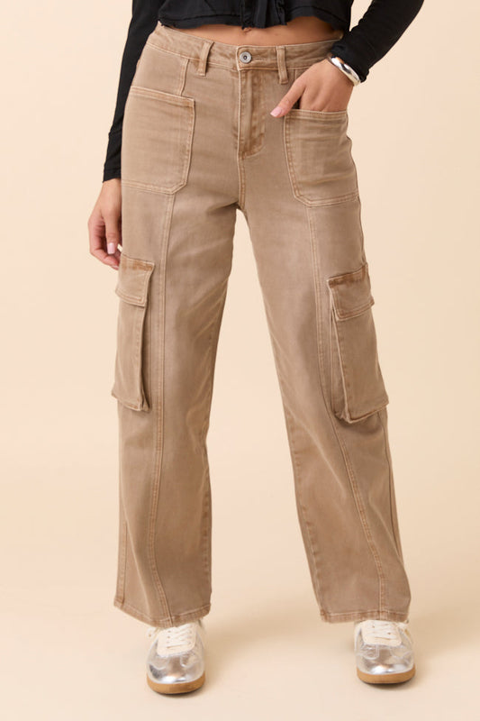 Edith Vintage Khaki High Rise Wide Leg Jeans SALE