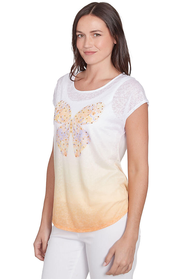 Petite Peachy Keen Jeweled Butterfly Tee