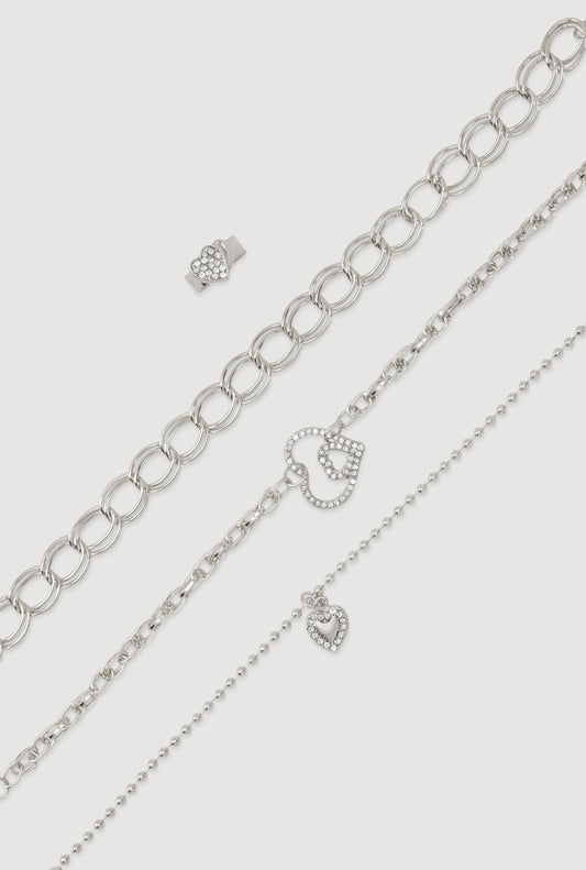 Heart Charm Anklet Trio with Toe Ring
