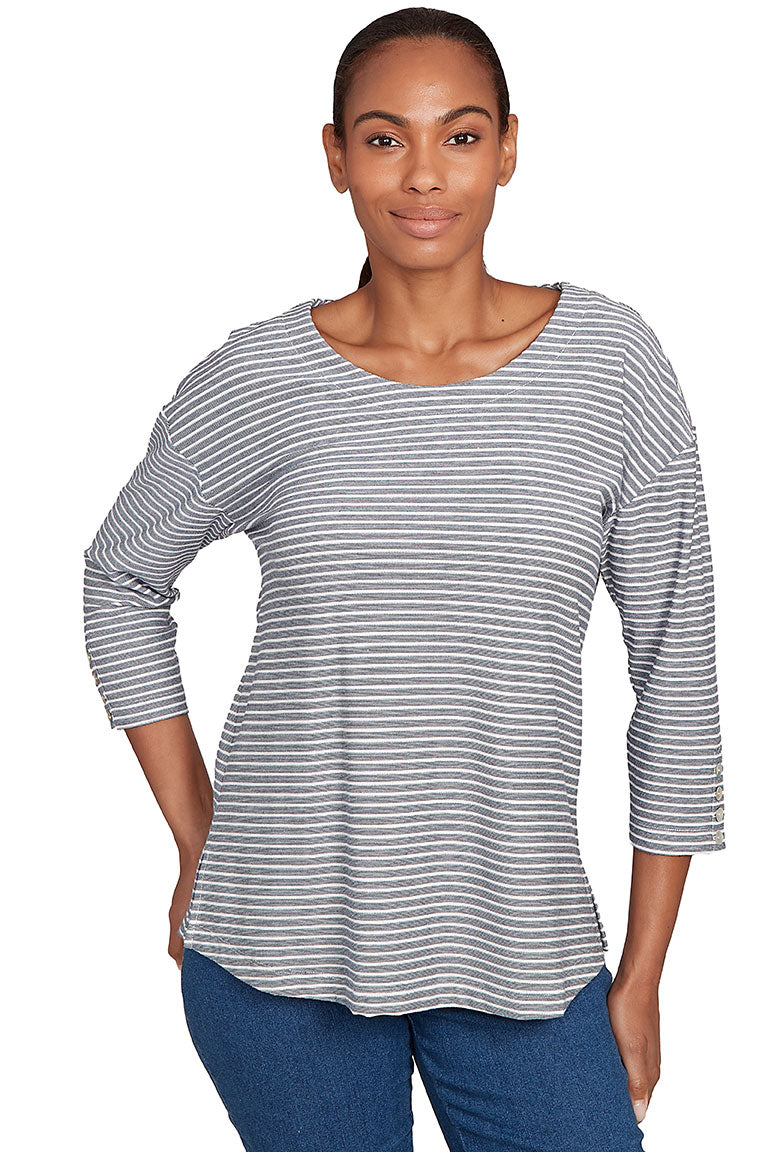 Stripe Right 3/4 Sleeve Knit Top