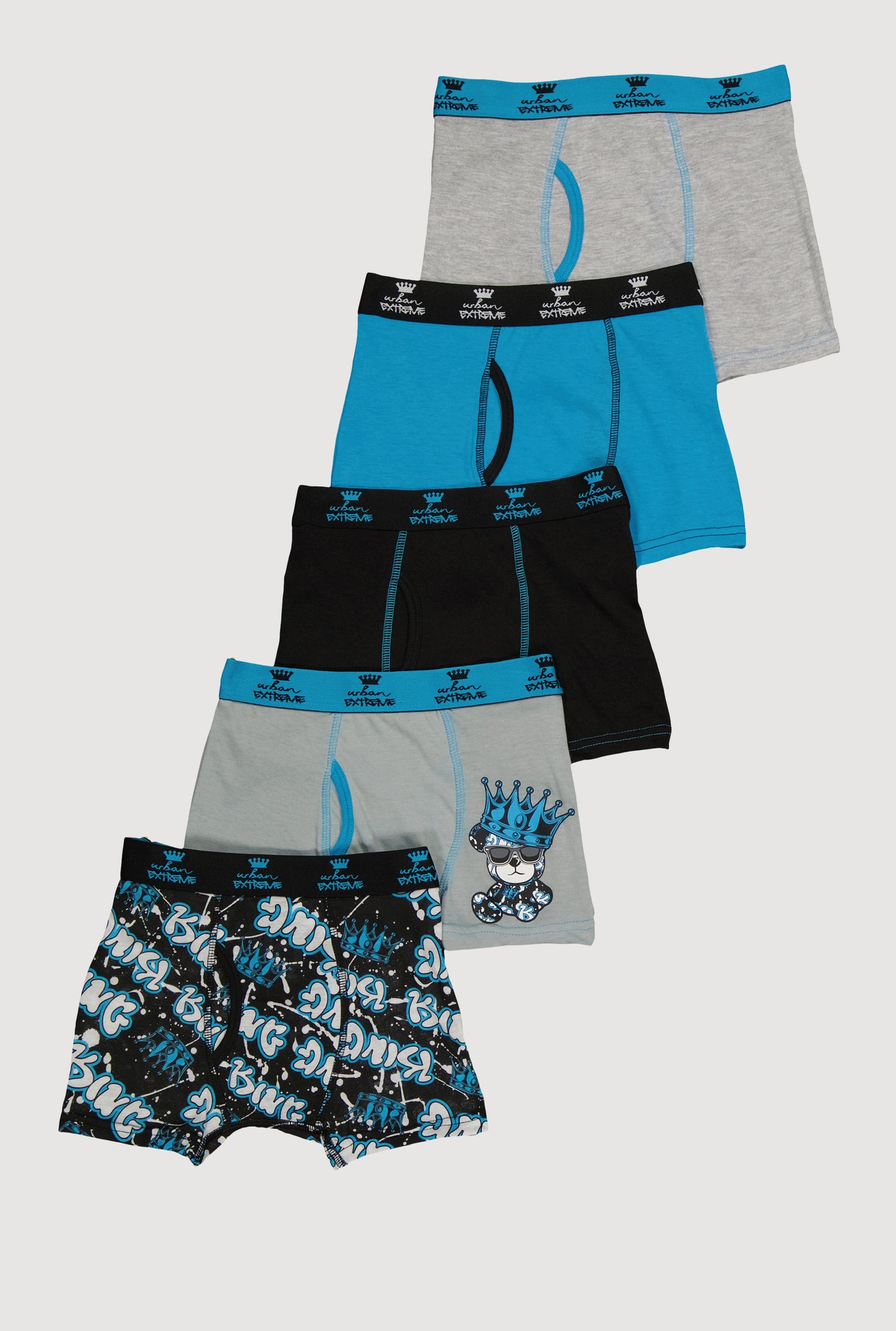 Boys King Bear Graphic Print Boxer Briefs 5 Pack