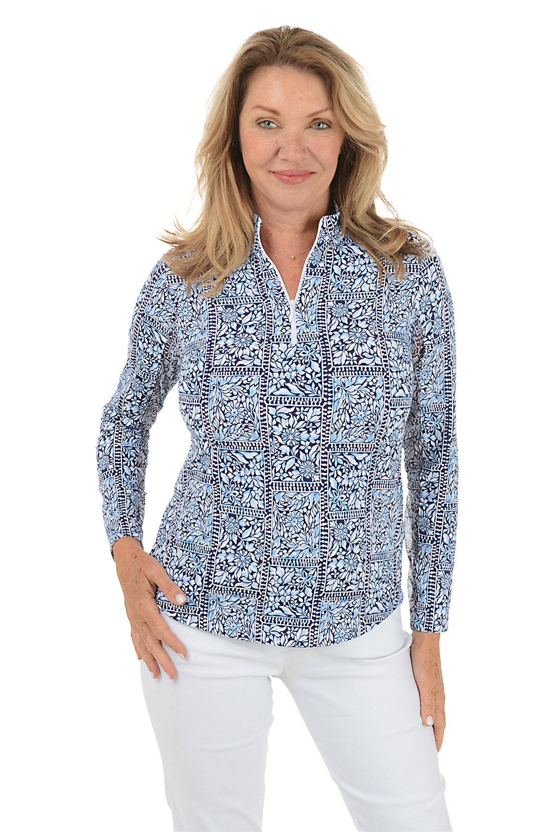 Navy Josie Tile UPF50+ Sun Shirt