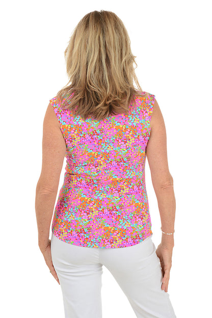 Hot Pink Allana Speckled Sleeveless UPF50+ Polo Top