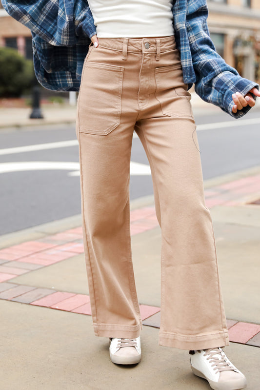 FINAL SALE - Elevated Confidence Taupe Wide Leg Jeans